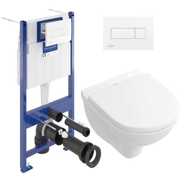 VILLEROY & BOCH - ViConnect Pack Bâti-support Villeroy & Boch + Cuvette suspendue Villeroy + Abattant + Plaque blanche (VICONNECTO.NOVO49-2) - large