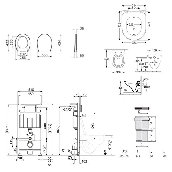 VILLEROY & BOCH - ViConnect Pack Bâti-support Villeroy & Boch + Cuvette suspendue Villeroy + Abattant + Plaque blanche (VICONNECTO.NOVO49-2) - large