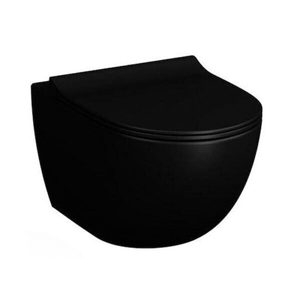 GEBERIT - Pack WC Bati-support Geberit UP720 extra-plat + WC Vitra Sento sans bride Noir mat + Abattant softclose + Plaque Noire - large