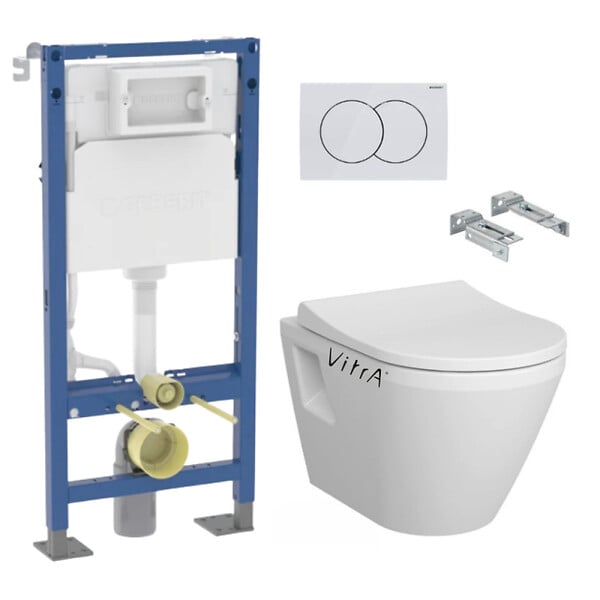 GEBERIT - Pack Autoportant Bati-support Geberit Duofix + WC sans bride Vitra Integra + Abattant softclose + Plaque blanche - large