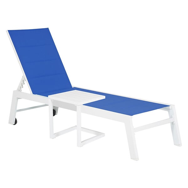 HAPPY GARDEN - Set bain de soleil et table d'appoint BARBADOS en textilène bleu - aluminium blanc - large