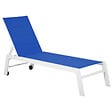HAPPY GARDEN - Set bain de soleil et table d'appoint BARBADOS en textilène bleu - aluminium blanc - vignette