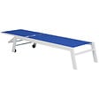 HAPPY GARDEN - Set bain de soleil et table d'appoint BARBADOS en textilène bleu - aluminium blanc - vignette