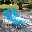 HAPPY GARDEN - Lot de 2 bains de soleil SARDINIA en textilène bleu - structure blanche - vignette