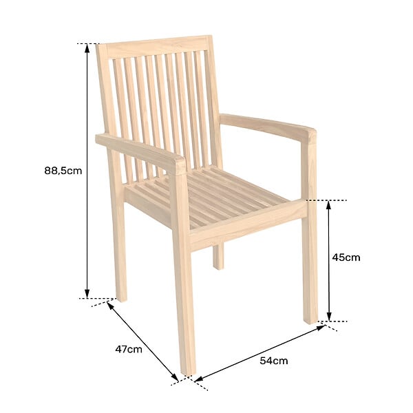 HAPPY GARDEN - Lot de 4 chaises de jardin JAVA empilables en teck - large