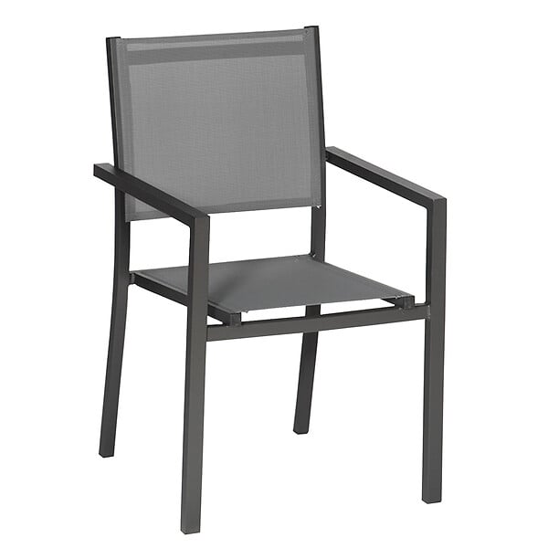HAPPY GARDEN - Lot de 8 chaises en aluminium anthracite - textilène gris - large