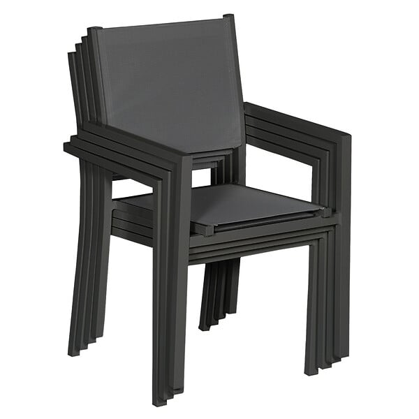 HAPPY GARDEN - Lot de 8 chaises en aluminium anthracite - textilène gris - large