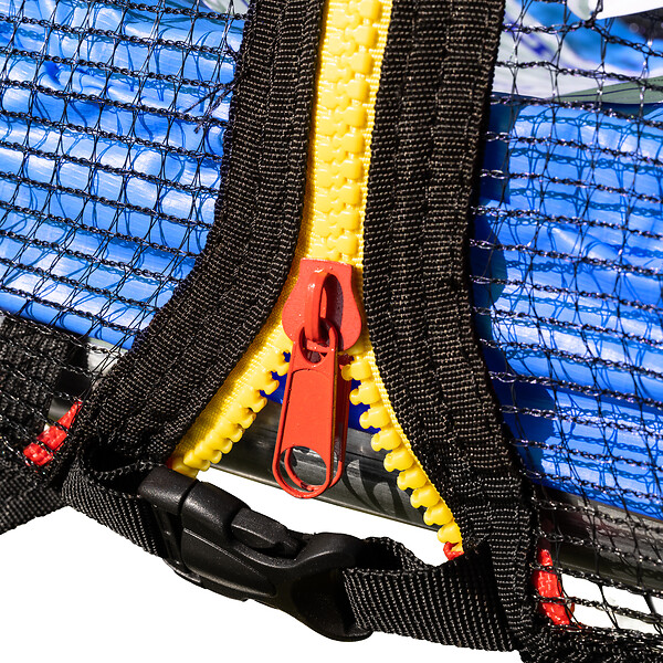 HAPPY GARDEN - Pack Premium Trampoline 245cm réversible bleu / vert CANBERRA + filet, échelle, bâche et kit d'ancrage - large