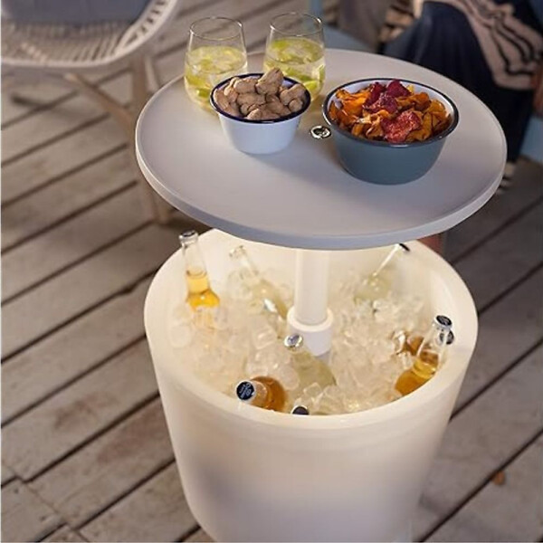 KETER - Keter Cool bar lumineux Glacière lumineuse LED, avec table rétractable, 57x 50 x 50 cm, blanc (231366) - large