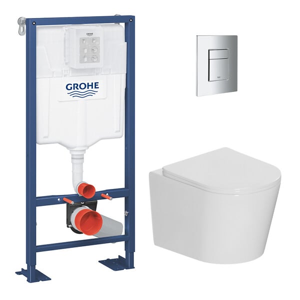 GROHE - Pack WC bâti-support autoportant Solido 1.13 M + WC sans bride Ceramia + abattant SoftClose + plaque chrome (AUTOPORTANT-CETOR1) - large