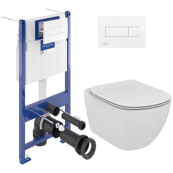 VILLEROY & BOCH - Pack WC Bâti-support + WC sans bride TESI AquaBlade + Abattant slim softclose + Plaque blanche ViConnectTesi2SET - large