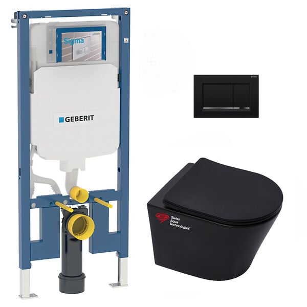 GEBERIT - Pack WC Bati-support Geberit + WC sans bride Swiss Aqua Technologies + Fixations cachees + Abattant softclose - large