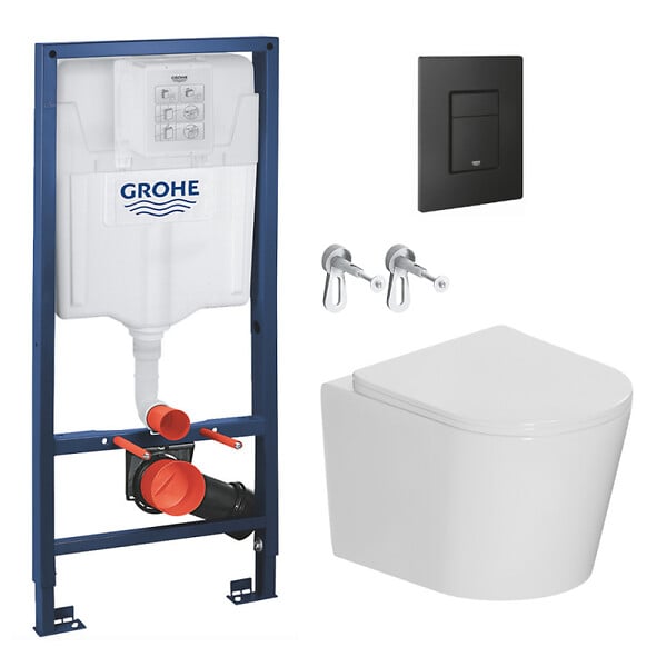 GROHE - Pack WC bâti-support Rapid SL + WC suspendu sans bride Ceramia + plaque noire mat (RSLCETORKF0) - large
