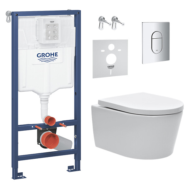 GROHE - Pack WC bâti support Solido 113cm + Cuvette SAT rimless fixations invisibles + Abattant softclose + Plaque chrome (ArenaSat) - large