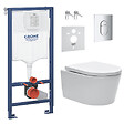 GROHE - Pack WC bâti support Solido 113cm + Cuvette SAT rimless fixations invisibles + Abattant softclose + Plaque chrome (ArenaSat) - vignette