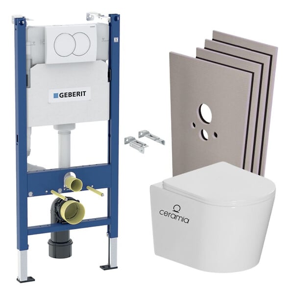 GEBERIT - Pack WC bâti-support Duofix 112 cm + WC suspendu sans bride + abattant SoftClose + set habillage + plaque blanche (CETORGEB3SB) - large