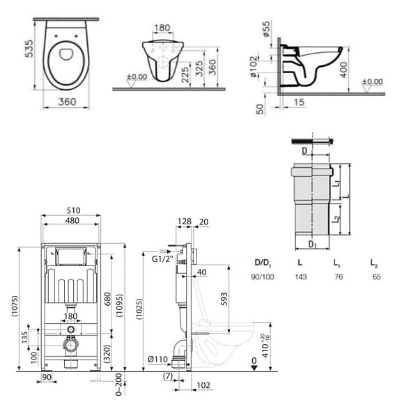 VILLEROY & BOCH - Pack WC Bâti-support Villeroy & Boch Viconnect + WC Vitra Normus + Abattant frein de chute + Plaque blanche (ViConnectNormus-2) - large