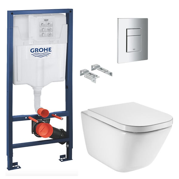 GROHE - Rapid SL Pack WC bâti-support  + WC suspendu Roca avec abattant SoftClose + plaque chrome (GRRROGAWR01-FR) - large