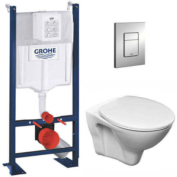 GROHE - Pack WC Bâti Autoportant Rapid SL + WC suspendu Jika Neo avec abattant + Plaque chrome (ProjectS-LinePro-1-SP) - large