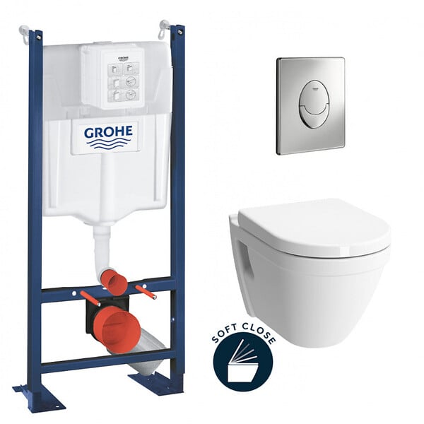 GROHE - Grohe Pack WC Bâti Rapid SL Autoportant + WC suspendu Vitra S50 + Abattant soft close + Plaque chrome + Set d'isolation phonique - large