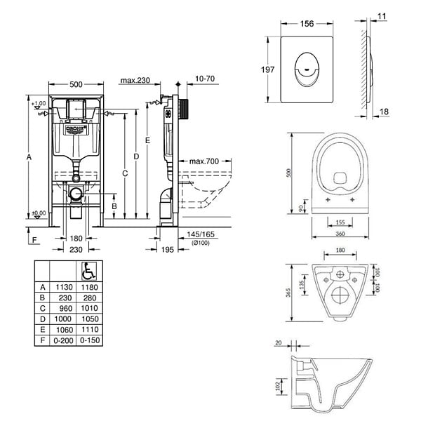 GROHE - Pack WC Bâti-support autoportant Solido + Cuvette sans bride Cersanit + Abattant SoftClose + Plaque chrome (AUTOPORTANTMILLE.2) - large
