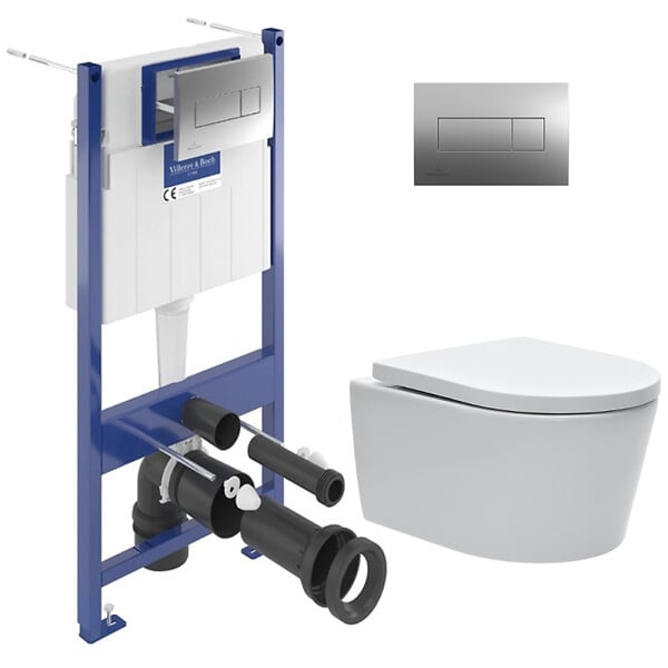 VILLEROY & BOCH - Pack WC bâti-support Villeroy & Boch + WC suspendu sans bride Swiss Aqua Technologies + abattant SoftClose + Plaque (VCNSAT2CH) - large