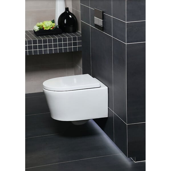 GEBERIT - Pack WC Bati-support Geberit UP720 slim + WC SAT sans bride fixation invisible + Abattant + Plaque Chrome mat SLIM-SATrimless-E - large