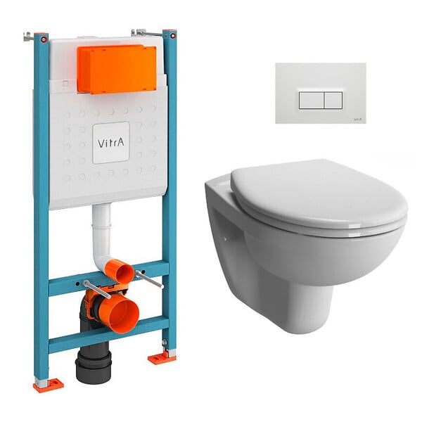 VITRA - Pack WC Bâti-support V-Fix Core + WC suspendu Vitra Normus + Abattant SoftClose + Plaque, Blanc Brillant (V-FixNormus-1) - large