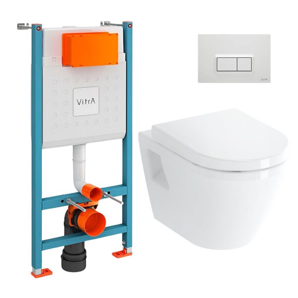 VITRA - Vitra  Pack WC Bâti-support V-Fix Core + WC Vitra Integra + Abattant en Duroplast + Plaque, Blanc Brillant (V-FixIntegraClassic-1) - large