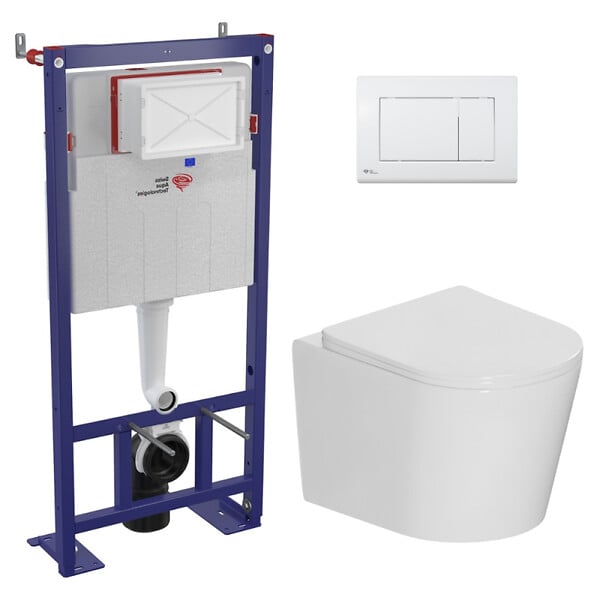 SWISS AQUA TECHNOLOGIES - Pack WC bâti-support autoportant + WC suspendu sans bride + abattant SoftClose + plaque blanche (SMRTCETOR270) - large