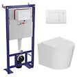 SWISS AQUA TECHNOLOGIES - Pack WC bâti-support autoportant + WC suspendu sans bride + abattant SoftClose + plaque blanche (SMRTCETOR270) - vignette