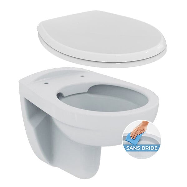 PORCHER - Porcher / Ideal Standard Pack WC suspendu sans bride + abattant Eurovit (PorcherRimless-lm) - large