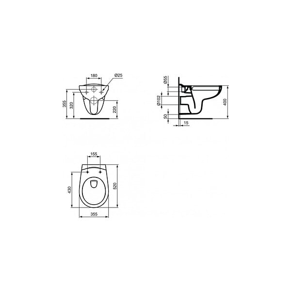 PORCHER - Porcher / Ideal Standard Pack WC suspendu sans bride + abattant Eurovit (PorcherRimless-lm) - large