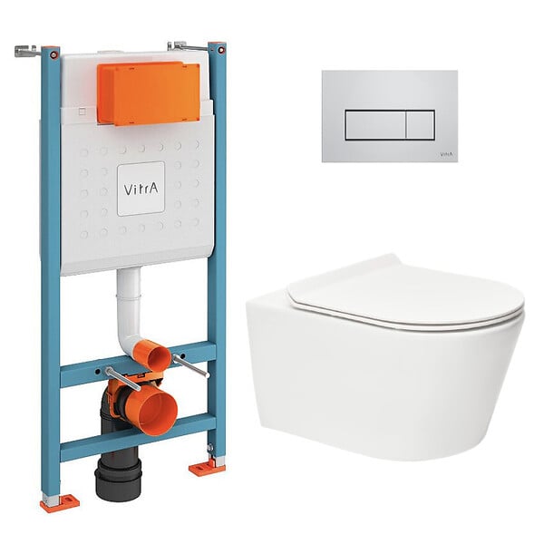 VITRA - Pack WC Bâti-support V-Fix Core + WC sans bride SAT Brevis + Plaque Chrome brillant (V-FixBrevis-8) - large