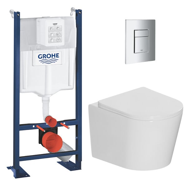 GROHE - Pack WC bâti-support autoportant Rapid SL 113 cm + WC sans bride + abattant SoftClose + plaque chrome (PROCETOR1SP) - large