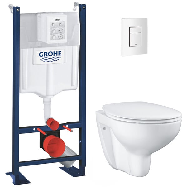 GROHE - Rapid SL Bâti Support autoportant, cuvette Bau Ceramic sans bride avec abattant frein de chute (AutoportantBAU2) - large