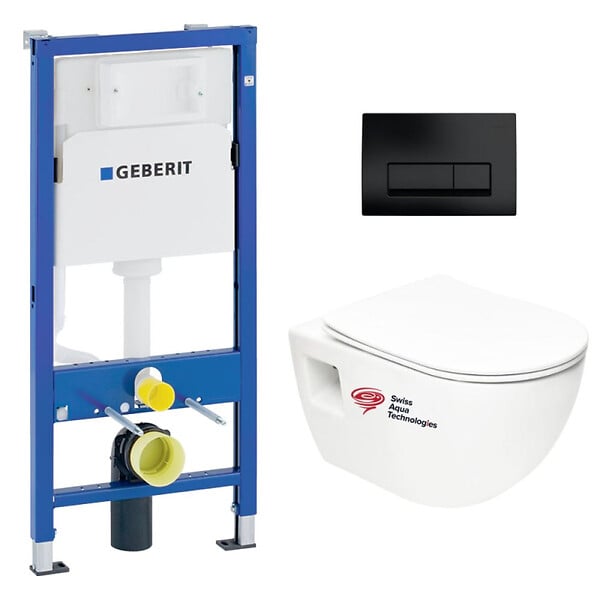 GEBERIT - Pack bati-support Geberit UP100 + WC sans bride Swiss Aqua Technologies + Abattant SoftClose + Plaque (ProjectGeb10) - large