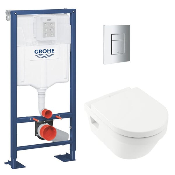 GROHE - SOLIDO Pack Bâti-support + Cuvette sans bride + Abattant + Plaque chrome (AUTOPORTANT-ARCHI4-1) - large