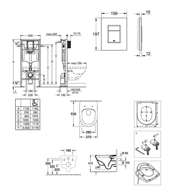 GROHE - SOLIDO Pack Bâti-support + Cuvette sans bride + Abattant + Plaque chrome (AUTOPORTANT-ARCHI4-1) - large