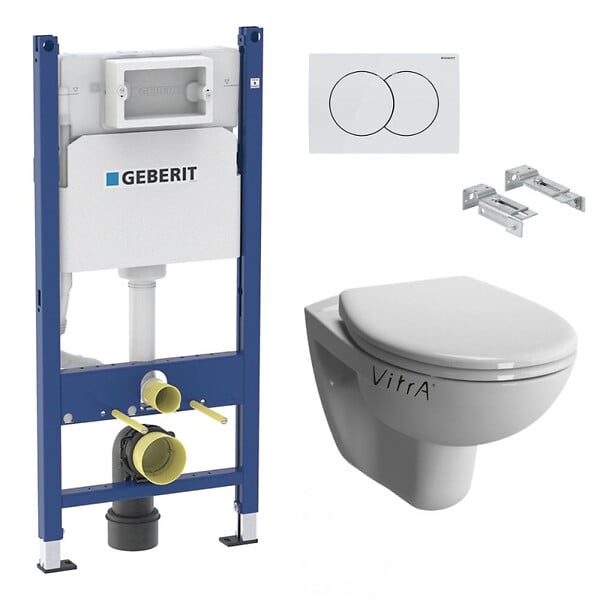 GEBERIT - Pack WC Bati-support Geberit Duofix + WC suspendu Vitra Normus + Abattant softclose + Plaque blanche - large