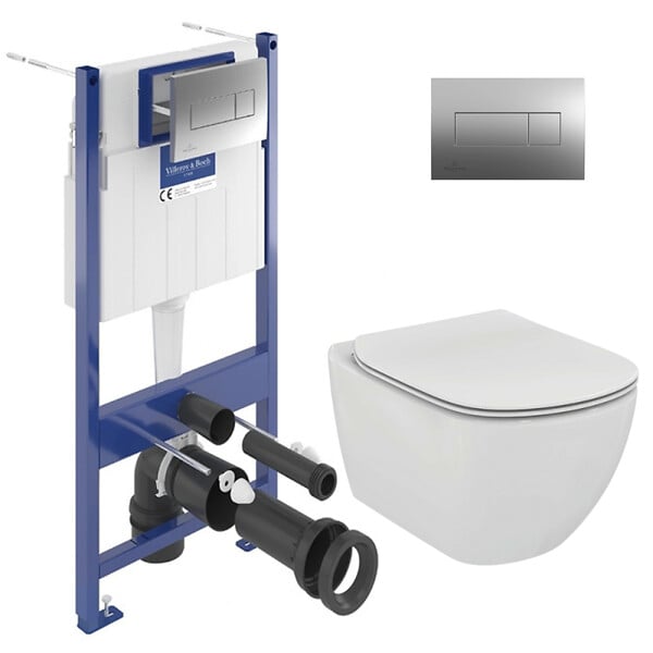 VILLEROY & BOCH - ViConnect Pro S Pack WC bâti-support Villeroy & boch + WC suspendu sans bride + abattant Softclose + plaque (VICONNECTTESI-2CH) - large