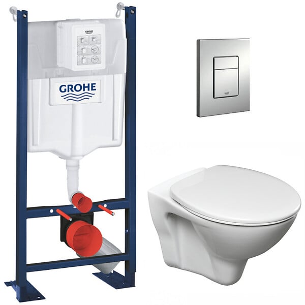 GROHE - Pack WC Bâti Autoportant Rapid SL + WC suspendu Jika Neo avec abattant + Plaque chrome (ProjectS-LinePro-1) - large