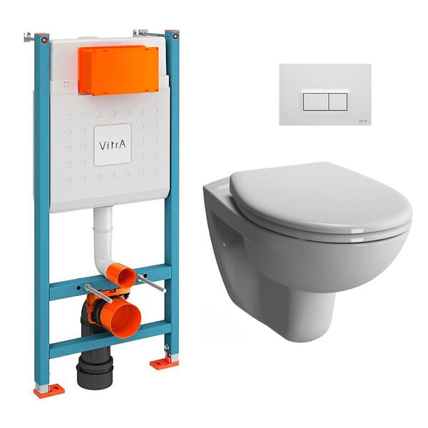 VITRA - Pack WC Bâti-support V-Fix + WC sans bride Vitra Normus + Abattant SoftClose + Plaque, Blanc Brillant (V-FixNormusRimless-1) - large