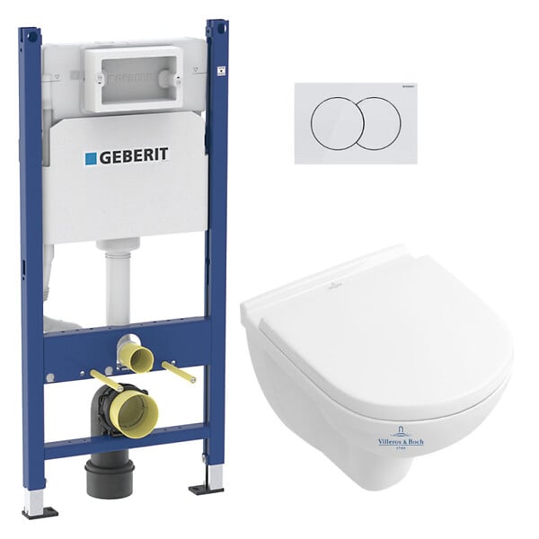 GEBERIT - Pack bâti-support Duofix + Plaque de commande + Fixations murales  + Cuvette suspendue + Abattant (O.NOVO49GEB3) - large