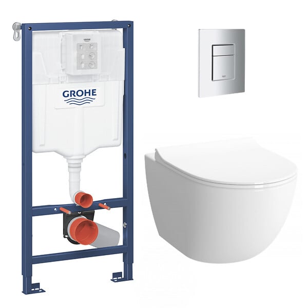 SWISS AQUA TECHNOLOGIES - Swiss Aqua Technologies Pack WC Bâti-support + WC sans bride SAT Infinitio 2.0, fixations invisibles + Plaque chrome - large