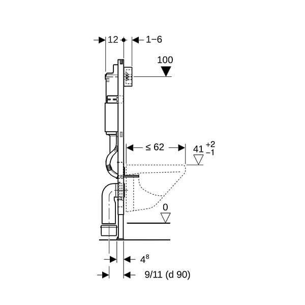 GEBERIT - Bâti-support DUOFIXBasic pour toilettes suspendues, avec Plaque de déclenchement Delta chrome (458.141.21.1) - large