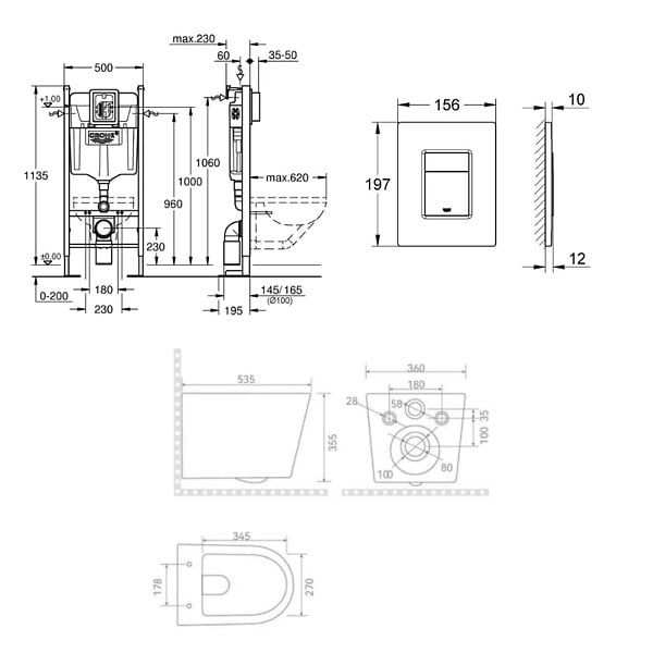 GROHE - Pack WC bâti-support autoportant Rapid SL + WC sans bride + abattant SoftClose + habillage + plaque chrome (PROCETOR1SB) - large