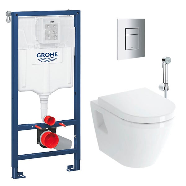 VITRA - Pack WC Bâti-support Rapid SL + Cuvette suspendue Vitra + Abattant + Douchette bidet + Plaque Chrome - large