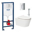 GROHE - Pack WC Bâti-support Rapid SL + WC sans bride Brevis + Abattant softclose + Douchette bidet + Plaque chrome - vignette