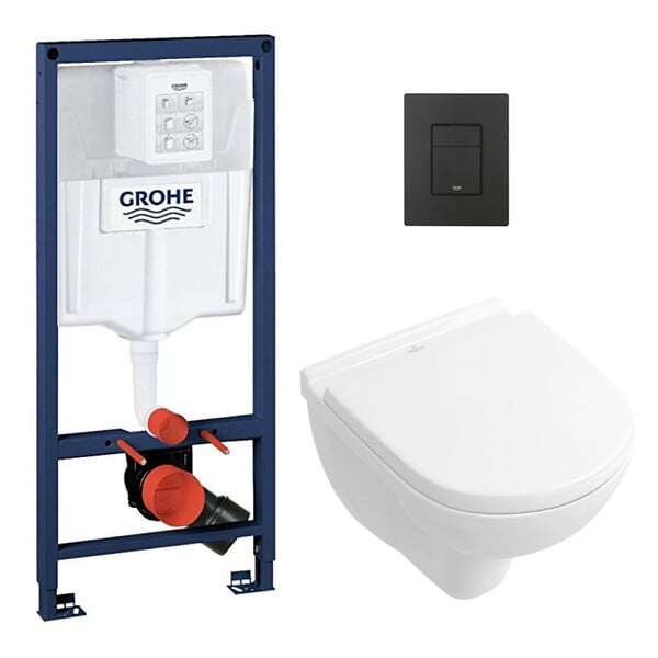 GROHE - Pack WC Bâti-support RapidSL + Cuvette suspendue + Abattant  + Plaque Noir mat (RAPIDSL-O.NOVO49-KF0) - large